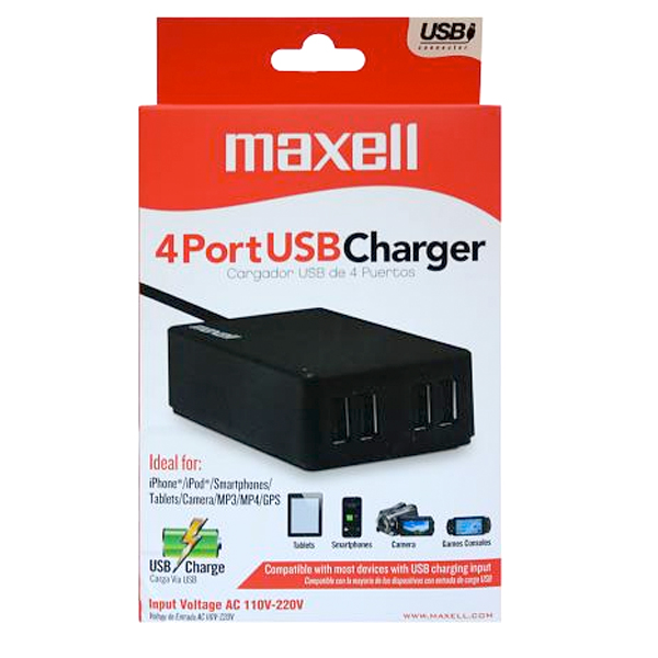 ADAPTADOR MAXELL HUSD-4 USB CHARGING HUB 4 PUERTOS AC (347630)