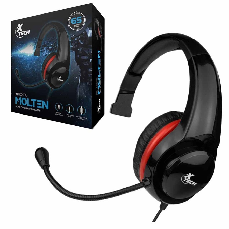 HEADSET GAMING XTECH MOLTEN MONOAURICULAR AUDIO 3.5MM BLACK-RED (XTH-520RD)