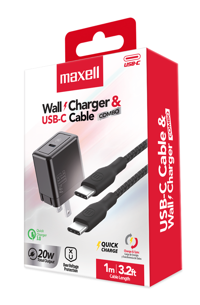 CARGADOR MAXELL WALL CHARGER 20W PD USB-C WITH CABLE USB-C TO USB-C (348644)