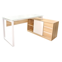 [MUE351] MUEBLE (PC) STARKEN GLASS TOP WHITE /WALNUT  (CT-3863)