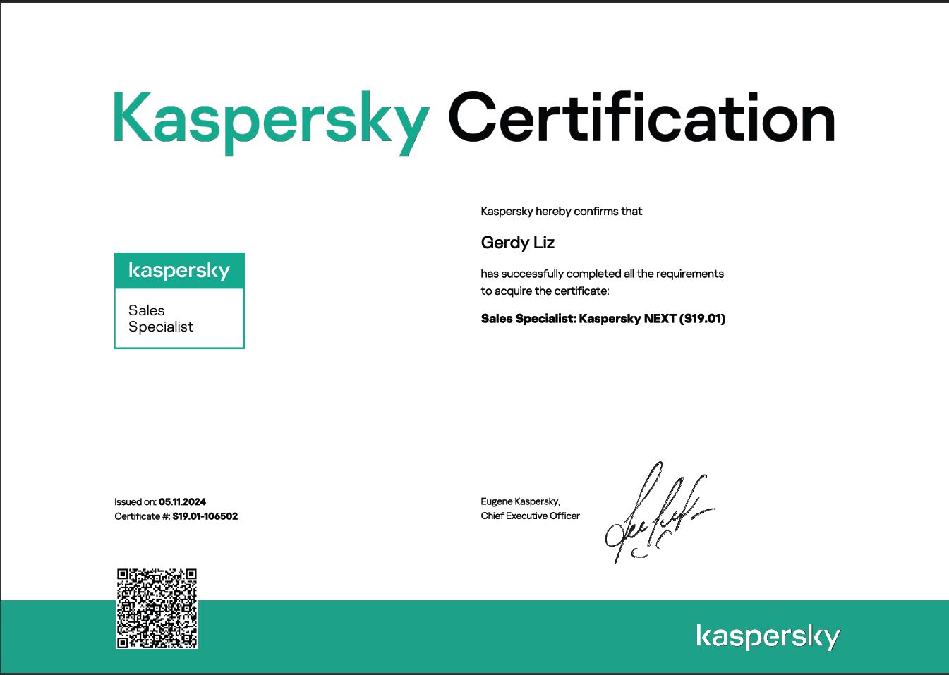 KASPERSKY CERTIFICATION SALES SPECIALIST